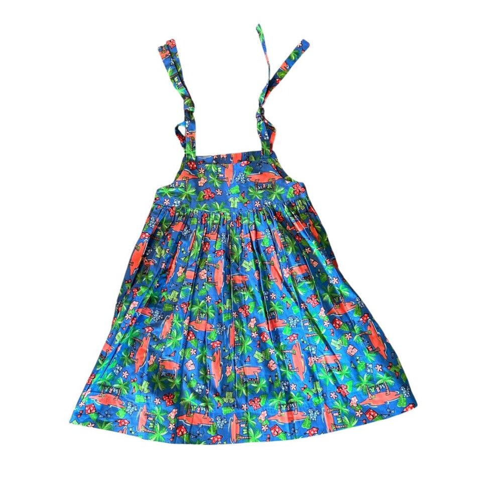 Vintage Novelty Palm Trees & Swimsuits Print Pleated Dress